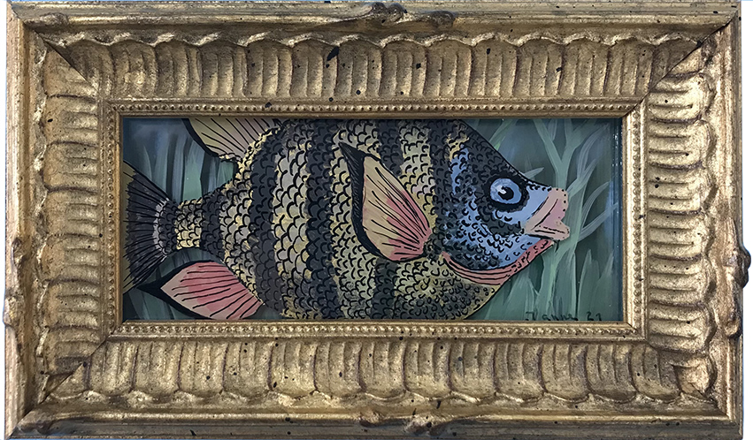 Lustiger Fisch hinter Glas gemalt